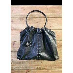 Michael Kors Astor Studded Black Leather X-Large Ring Tote Shoulder Bag-1 Handle